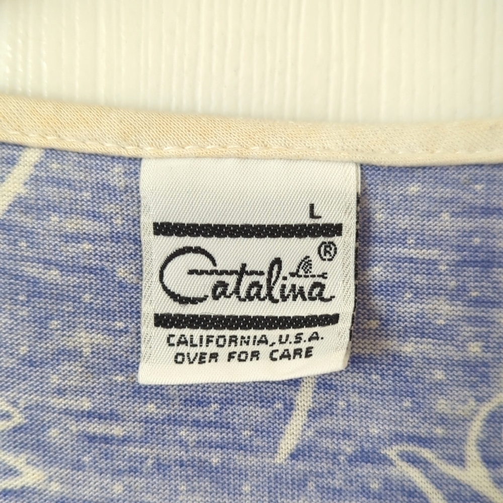 Catalina 90's Vintage Floral Dot Scoop Neck Short Tie Sleeve Top Purple White L - Picture 4 of 9